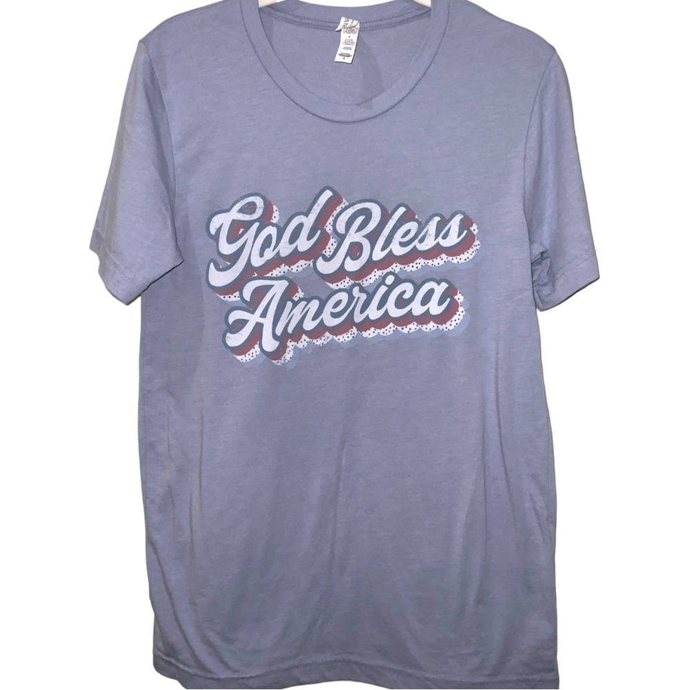 God Bless America 🇺🇸 Graphic Tee Ref White Patriotic 4th of July tshirt